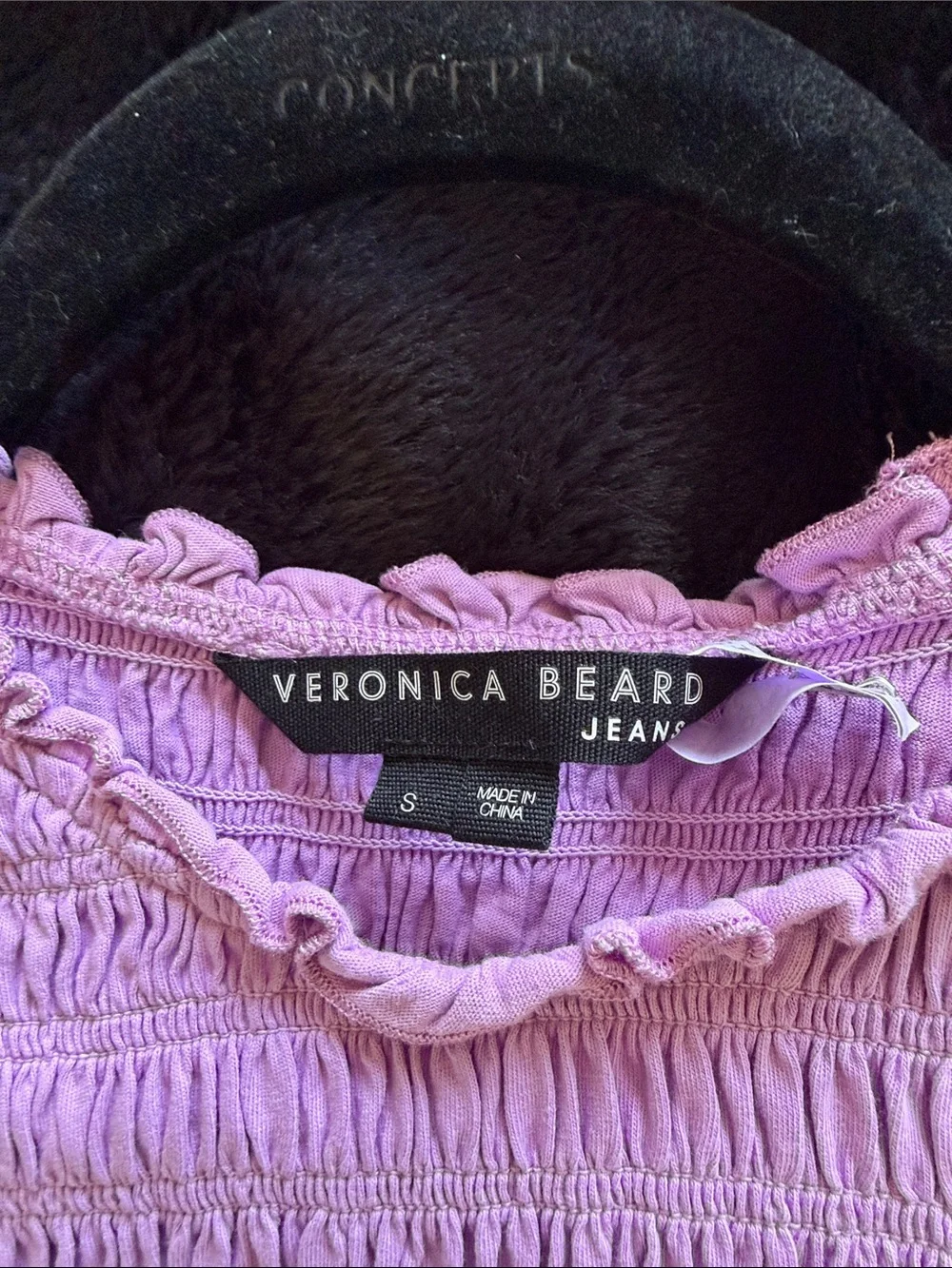 Veronica Beard Lavender Smocked Puff-Sleeve Top - Picture 2 of 2